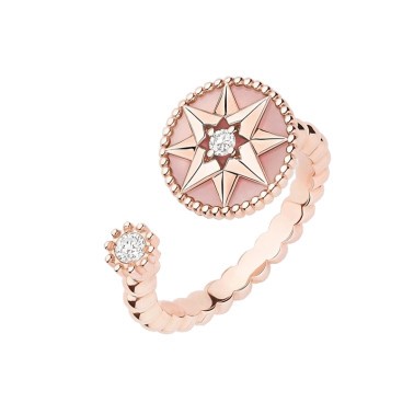 Bague ouverte Dior Rose des Vents en or rose opale rose et diamants JRDV95149