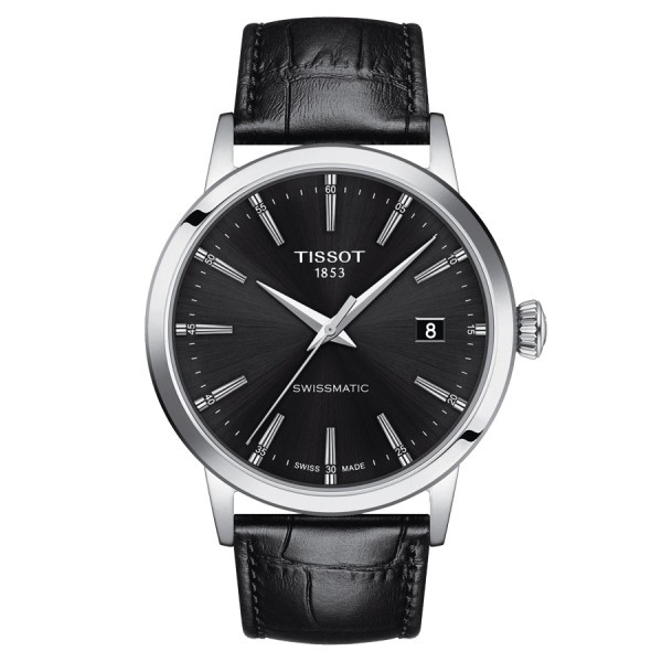 Montre Tissot T-Classic Dream Swissmatic cadran noir bracelet cuir noir 42 mm T129.407.16.051.00