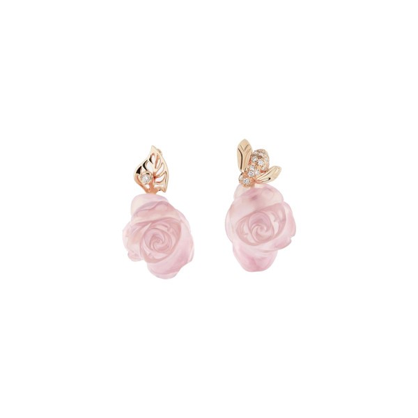 Boucles d'oreilles Rose Dior Pré Catelan en or rose diamants et quartz rose