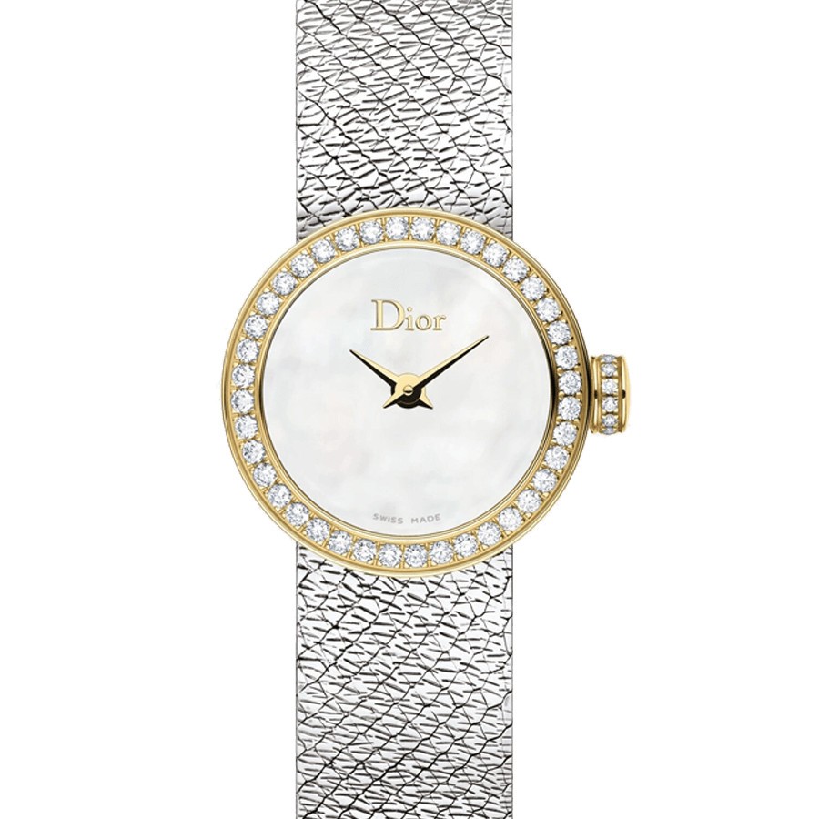 Montre Mini D de Dior Satine quartz cadran nacre lunette sertie 19 mm CD040120M003