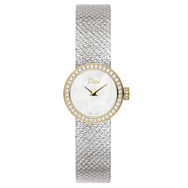 Mini D de Dior Satine quartz steel malachite diamond watch