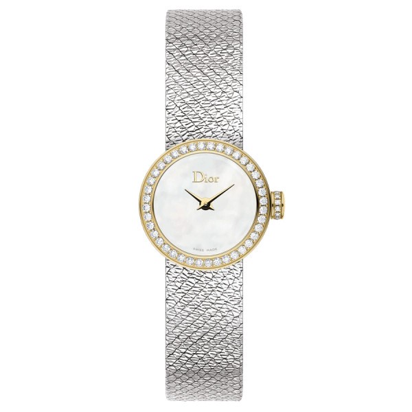Mini D de Dior Satine quartz watch mother-of-pearl dial bezel set 19 mm CD040120M003