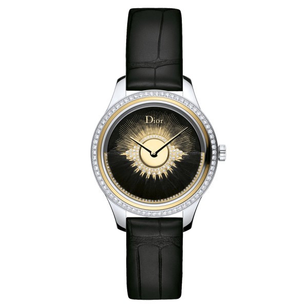 Montre Dior Grand Bal Plume automatique cadran noir brossé bracelet cuir alligator noir 36 mm CD153B2BA001