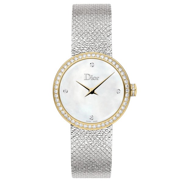 D by Dior Satine quartz watch white mother-of-pearl dial bezel set 25 mm CD047121M001