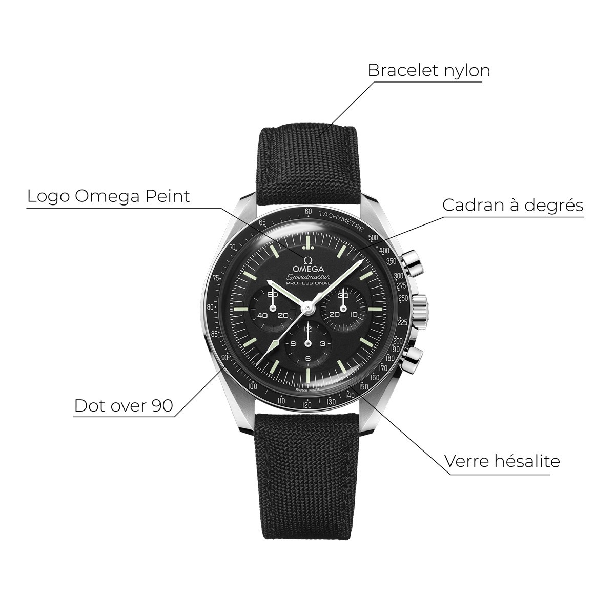 310.32.42.50.01.001 Montre Omega Speedmaster Moonwatch Professional Chronographe Co-Axial Master Chronometer verre hésalite brac