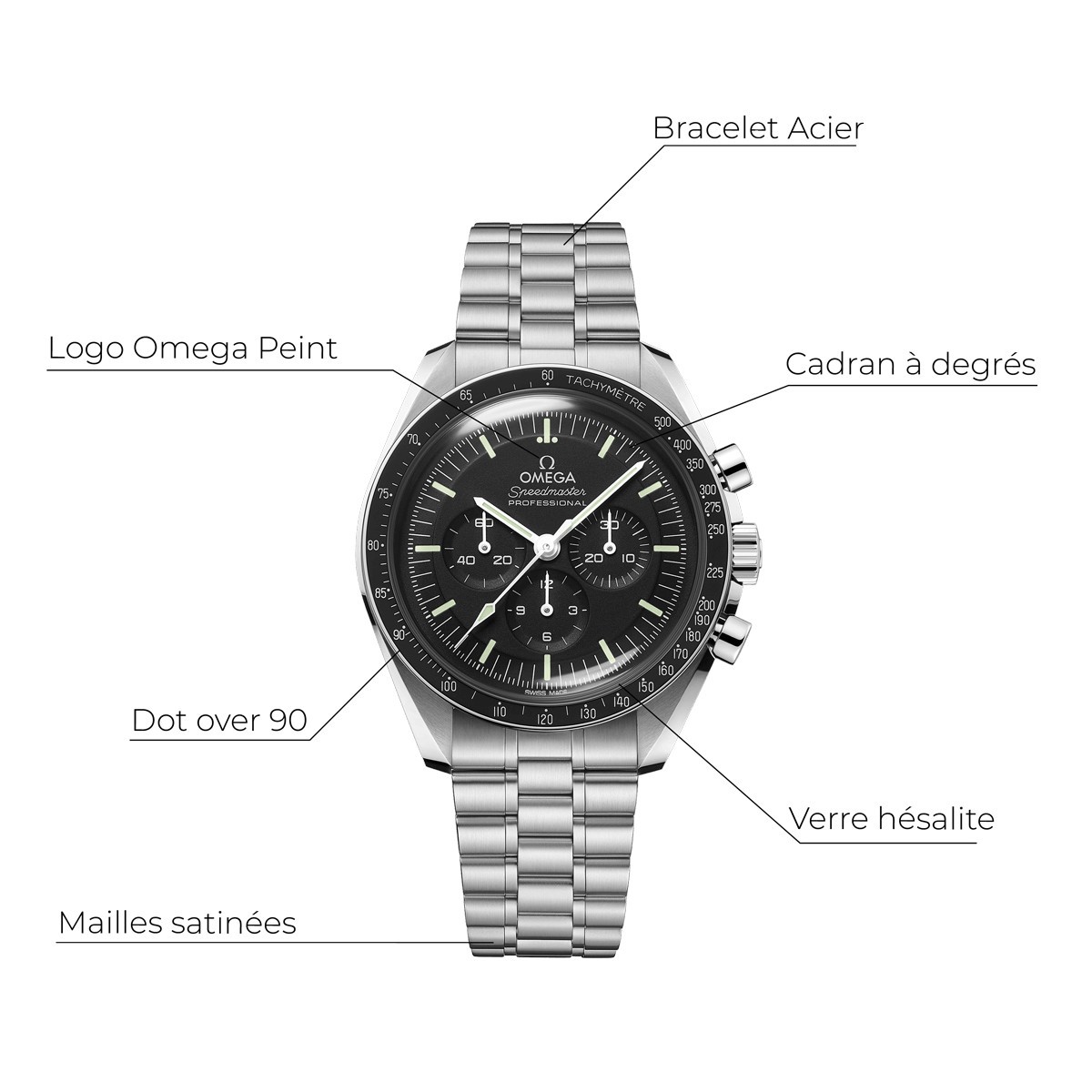 310.30.42.50.01.001 Montre Omega Speedmaster Moonwatch Professional Chronographe Co-Axial Master Chronometer verre hésalite brac