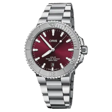Oris Aquis Date Cherry automatic watch cherry red dial 41.5 mm stainless steel bracelet