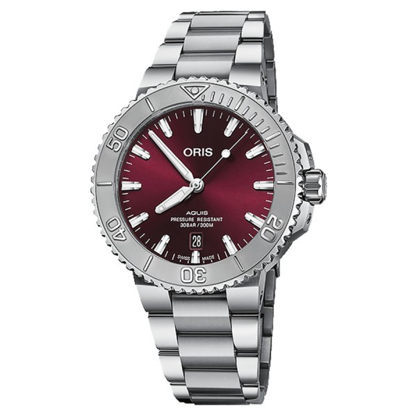 Montre Oris Aquis Date Cherry automatique cadran rouge cerise bracelet acier 41,5 mm 01 733 7766 4158-07 8 22 05PEB