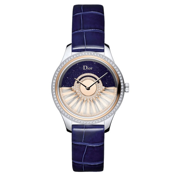 Montre Dior Grand Bal Plume automatique cadran aventurine bracelet cuir alligator bleu 36 mm CD153B2GA001