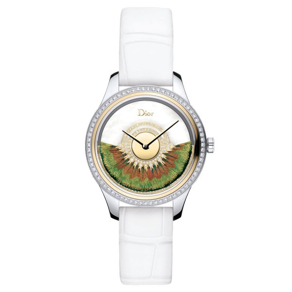 Montre Dior Grand Bal Plume automatique cadran nacre bracelet cuir alligator blanc 36 mm CD153B2X1004