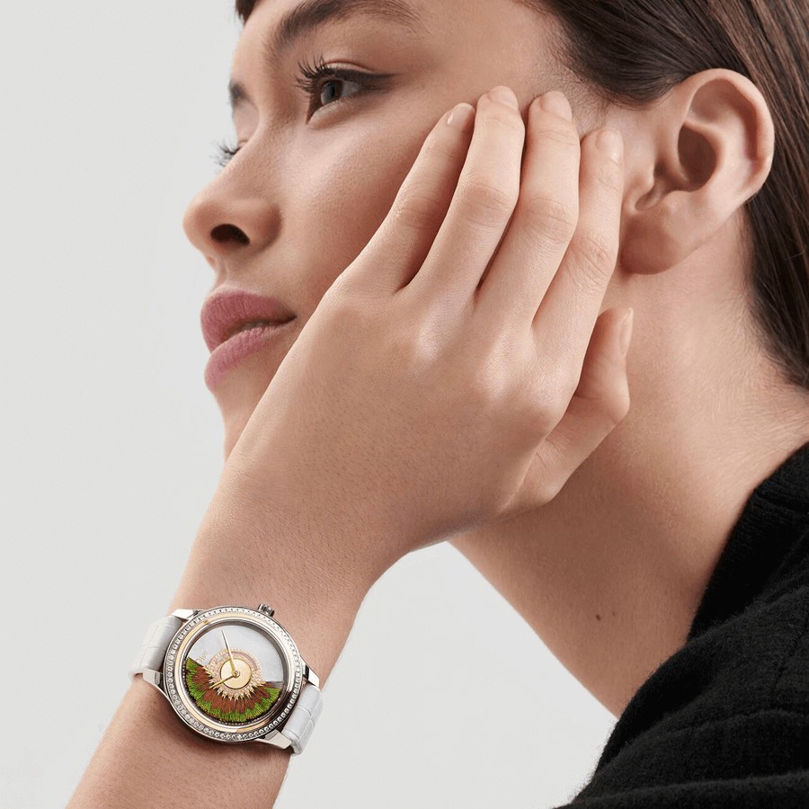 Dior Grand Bal Plume automatic watch mother-of-pearl dial white alligator leather strap 36 mm CD153B2X1004