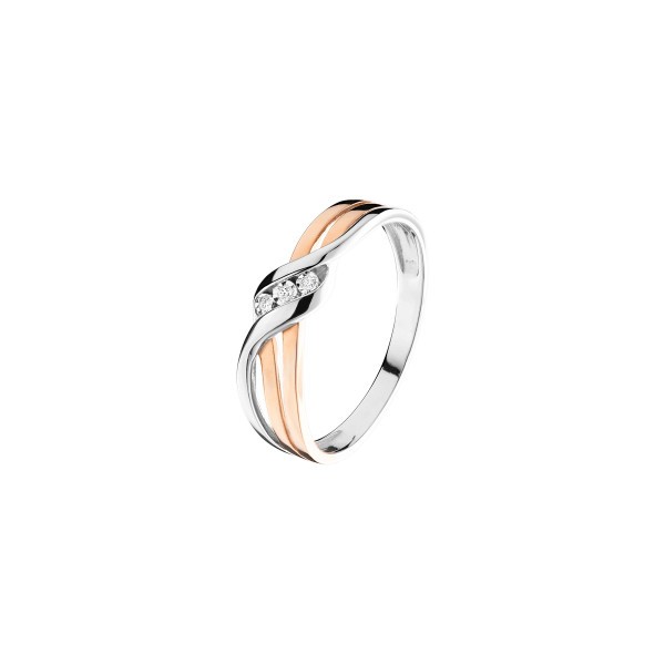 Ring June Les Poinçonneurs in pink and white gold and trilogy diamonds