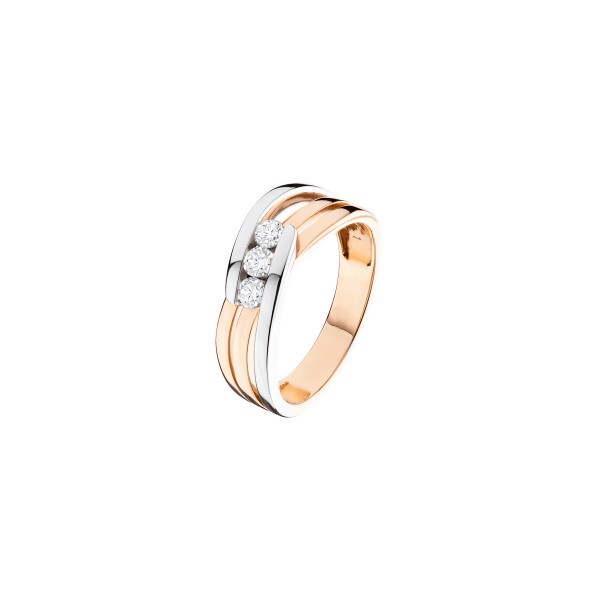 Ring Emy Les Poinçonneurs in pink and white gold and trilogy diamonds