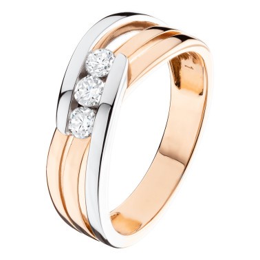 Bague Emy Les Poinçonneurs en or rose or blanc et trilogie de diamants