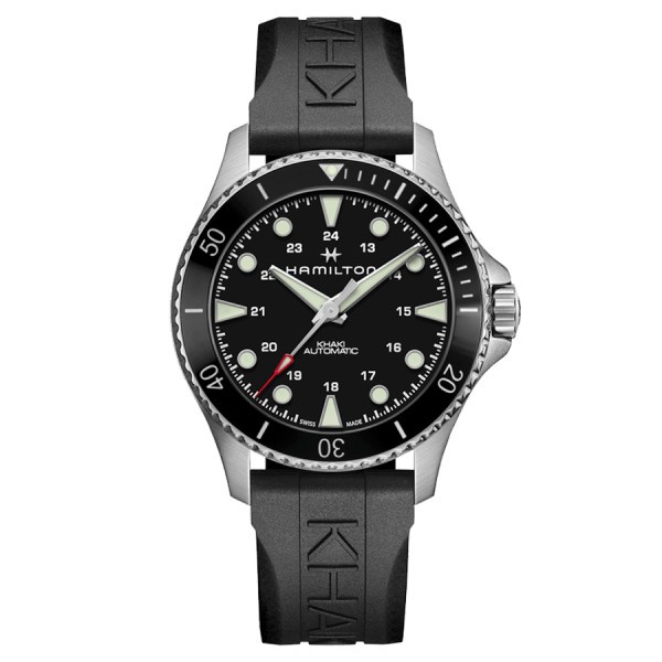 Montre Hamilton Khaki Navy Scuba automatique cadran noir bracelet caoutchouc noir 43 mm H82515330