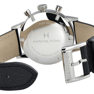 Montre Hamilton Intra-Matic mécanique chronographe à remontage manuel cadran noir bracelet cuir noir 40 mm H38429730