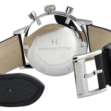 Montre Hamilton Intra-Matic mécanique chronographe à remontage manuel cadran noir bracelet cuir noir 40 mm H38429730
