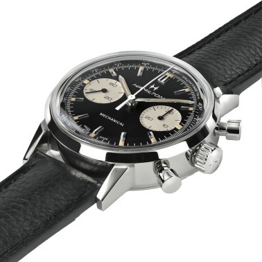 Hamilton Intra-Matic mechanical chronograph watch with manual winding black dial black leather strap 40 mm H38429730