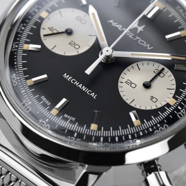 Hamilton Intra-Matic mechanical chronograph watch with manual winding black dial steel bracelet 40 mm H38429130