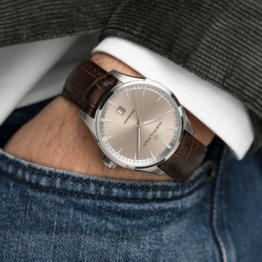 Hamilton Jazzmaster Gent automatic watch beige dial brown leather strap 40 mm H32475520