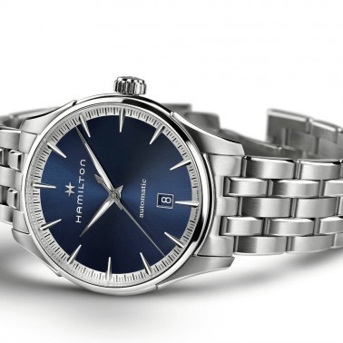 Montre Hamilton Jazzmaster Gent automatique cadran bleu bracelet acier 40 mm H32475140