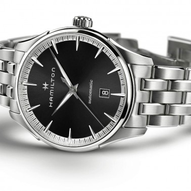 Montre Hamilton Jazzmaster Gent automatique cadran noir bracelet acier 40 mm H32475130