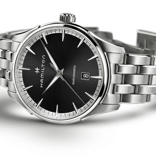 Montre Hamilton Jazzmaster Gent automatique cadran noir bracelet acier 40 mm H32475130