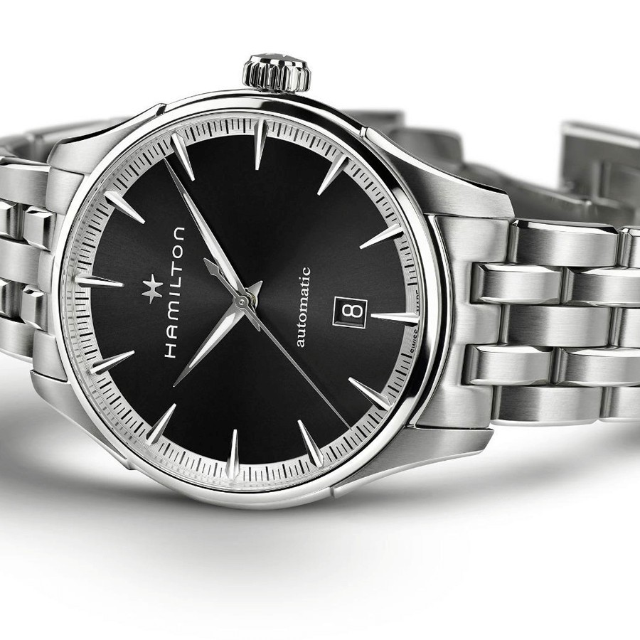 Montre Hamilton Jazzmaster Gent automatique cadran noir bracelet acier 40 mm H32475130