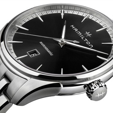 Montre Hamilton Jazzmaster Gent automatique cadran noir bracelet acier 40 mm H32475130