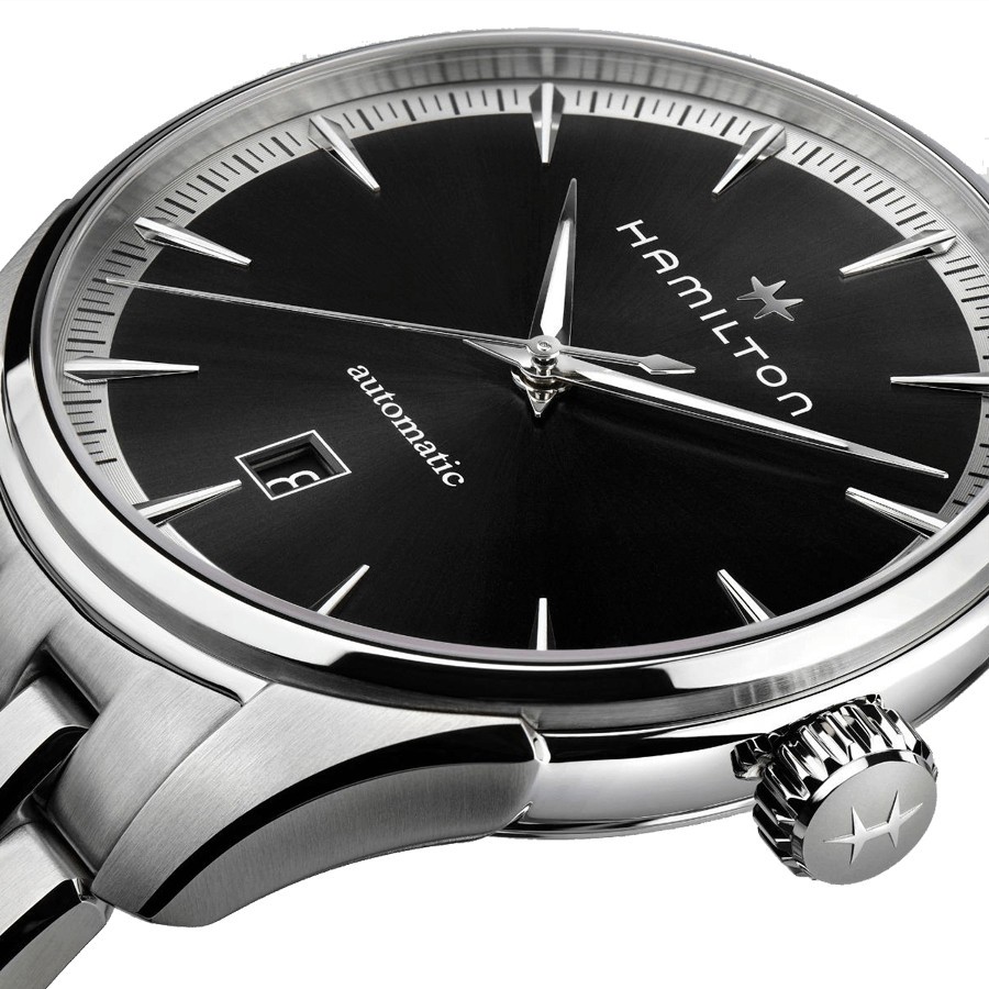 Montre Hamilton Jazzmaster Gent automatique cadran noir bracelet acier 40 mm H32475130