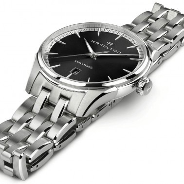 Montre Hamilton Jazzmaster Gent automatique cadran noir bracelet acier 40 mm H32475130
