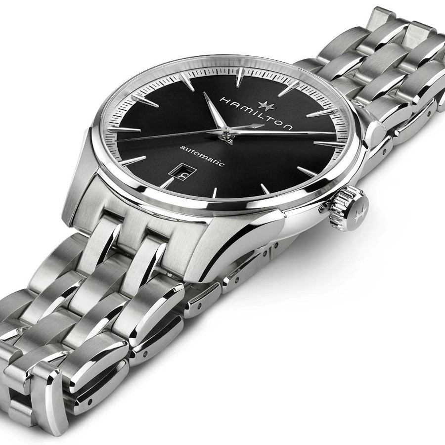 Montre Hamilton Jazzmaster Gent automatique cadran noir bracelet acier 40 mm H32475130