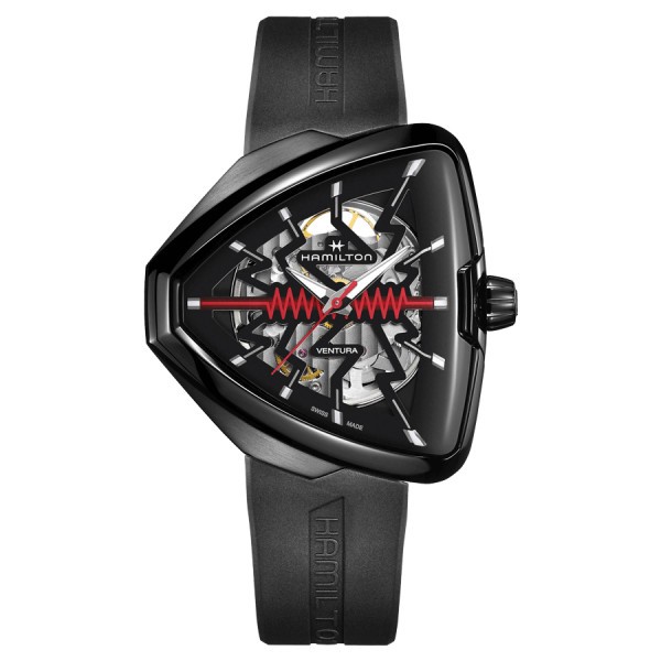 Hamilton Ventura Elvis80 Skeleton automatic watch black dial black rubber strap 42.50 x 44.60 mm H24535331