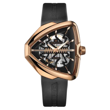 Montre Hamilton Ventura Elvis80 Skeleton automatique cadran noir bracelet caoutchouc noir 42,50 x 44,60 mm H24525331