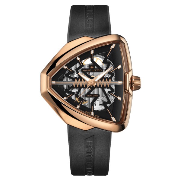 Montre Hamilton Ventura Elvis80 Skeleton automatique cadran noir bracelet caoutchouc noir 42,50 x 44,60 mm H24525331