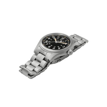 Montre Hamilton Khaki Field mécanique à remontage manuel cadran noir bracelet acier 42 mm H69529133