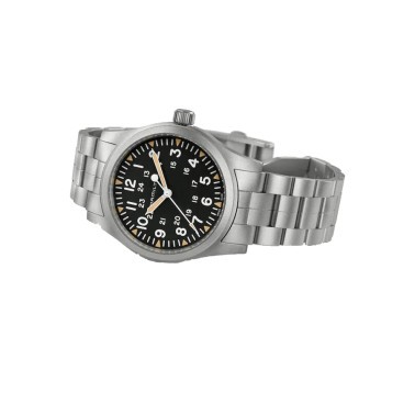 Hamilton Khaki Field mechanical watch with manual winding black dial steel bracelet 42 mm H69529133