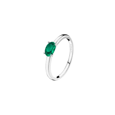 Solitaire Lepage Emotion en or blanc et émeraude taille ovale