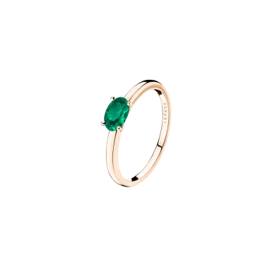 Solitaire Lepage Emotion en or rose et émeraude taille ovale