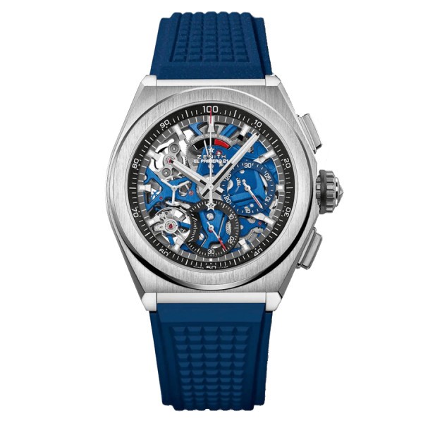 Zenith Defy El Primero 21 Titanium watch blue skeletonized dial blue rubber strap 44 mm 95.9002.9004/78.R590