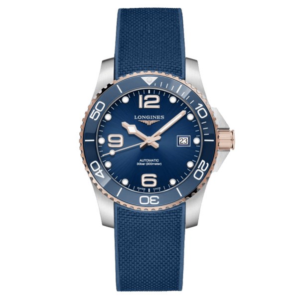 Montre Longines HydroConquest automatique cadran bleu bracelet caoutchouc bleu 41 mm L3.781.3.98.9