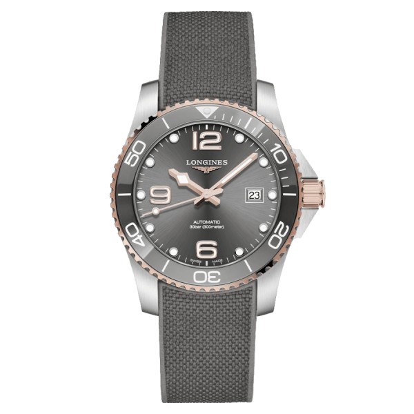 Montre Longines HydroConquest automatique cadran gris bracelet caoutchouc gris 41 mm L3.781.3.78.9