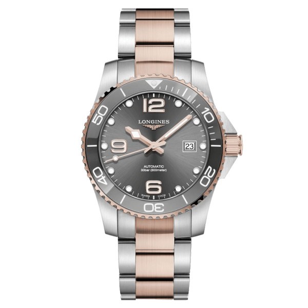 Montre Longines HydroConquest automatique cadran gris bracelet acier PVD 41 mm L3.781.3.78.7