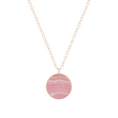 Collier Ginette NY Ever disc jumbo en or rose et rhodochrosite