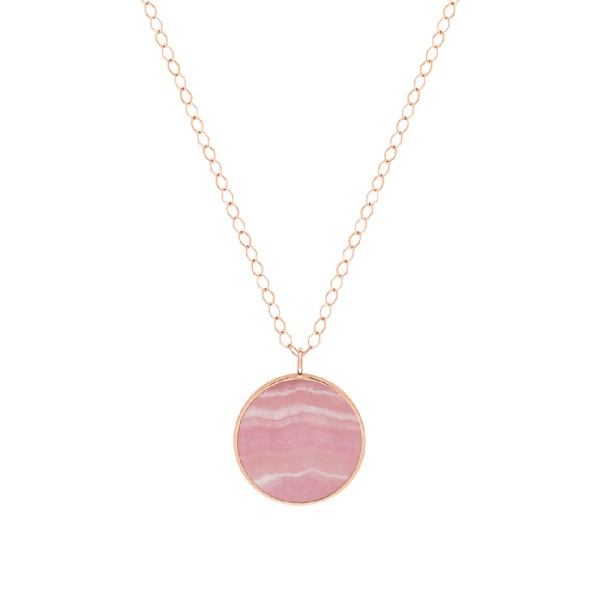 Collier Ginette NY Ever disc jumbo en or rose et rhodochrosite