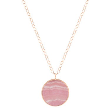 Collier Ginette NY Ever disc jumbo en or rose et rhodochrosite