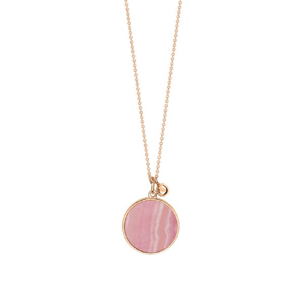 Necklace Ginette NY Ever Disc in pink gold and rhodocrosite
