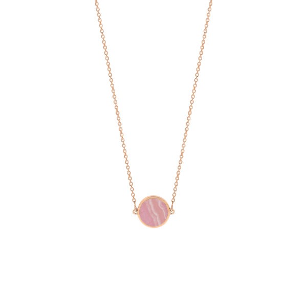 Necklace Ginette NY Ever Disc mini in pink gold and rhodocrosite