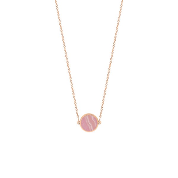 Necklace Ginette NY Ever Disc mini in pink gold and rhodocrosite
