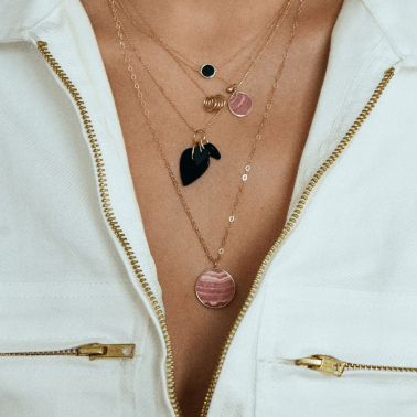 Collier Ginette NY Ever Disc mini en or rose et rhodochrosite